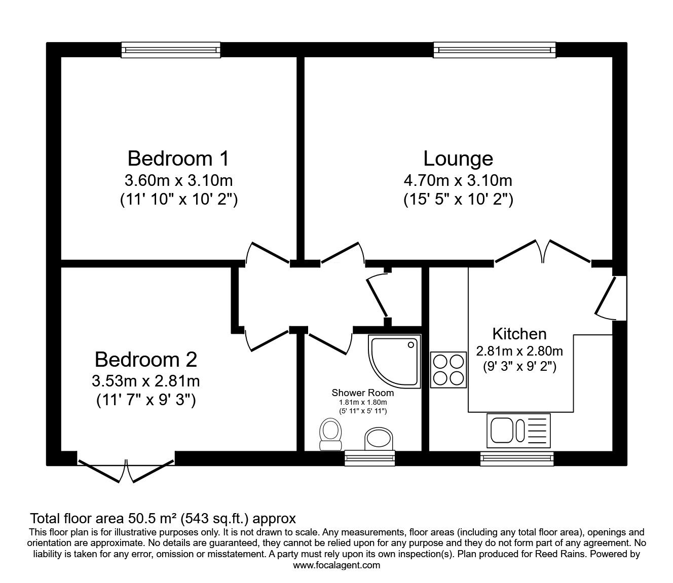 Floorplan of 2 bedroom Detached Bungalow for sale, Peterdale Road, Brimington, Derbyshire, S43