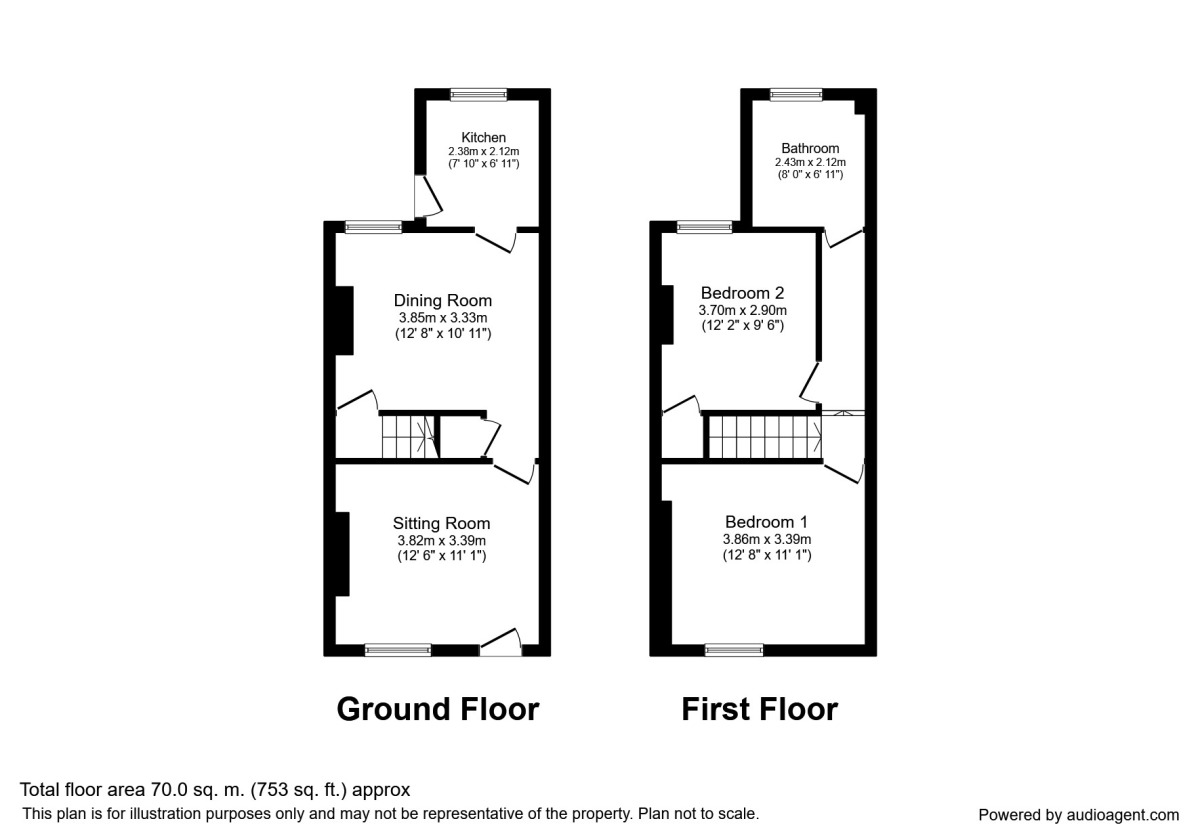 Floorplan of 2 bedroom End Terrace House to rent, Nicholas Street, Hasland, Derbyshire, S41