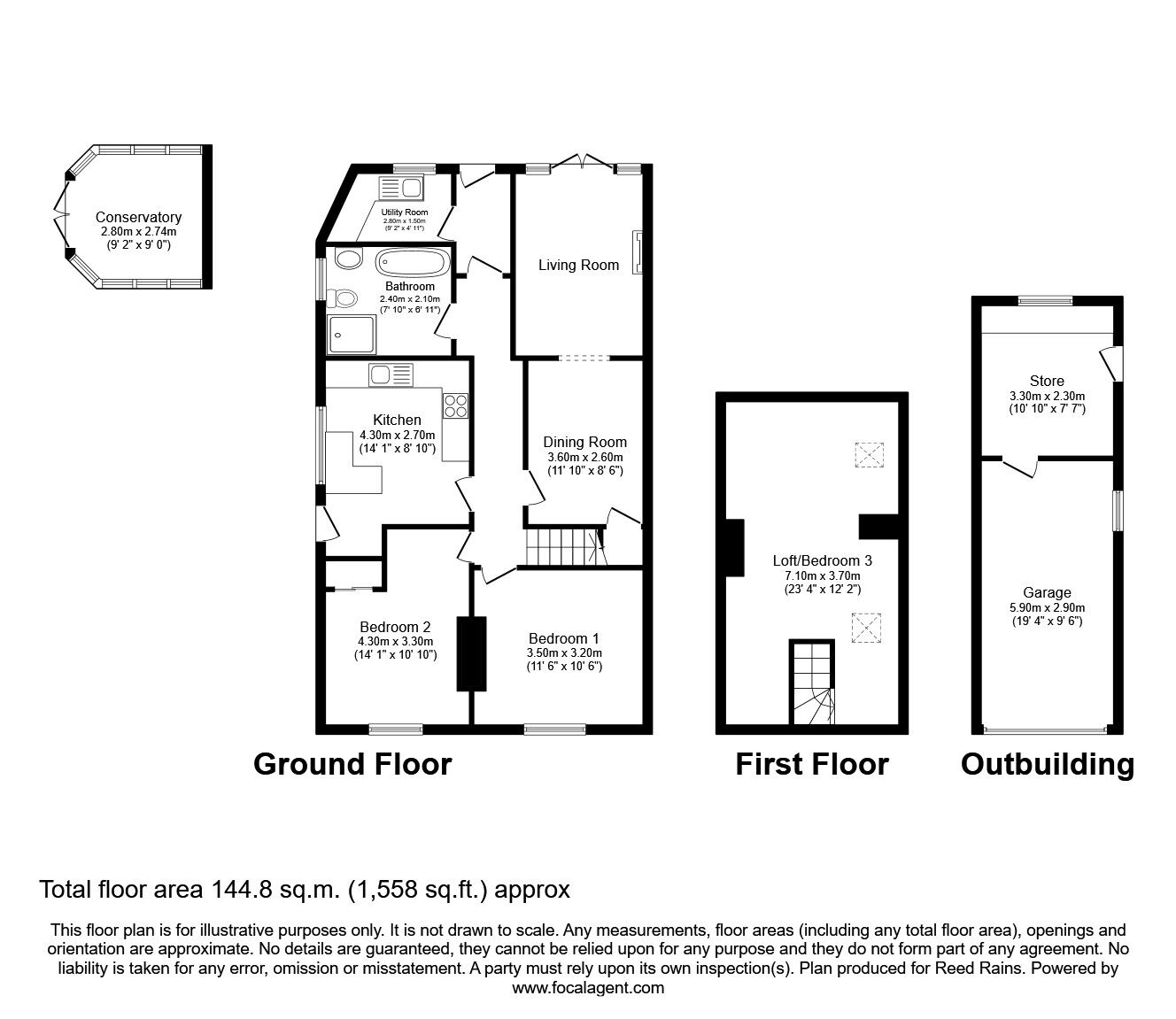 Floorplan of 2 bedroom Detached Bungalow for sale, Worksop Road, Mastin Moor, Derbyshire, S43