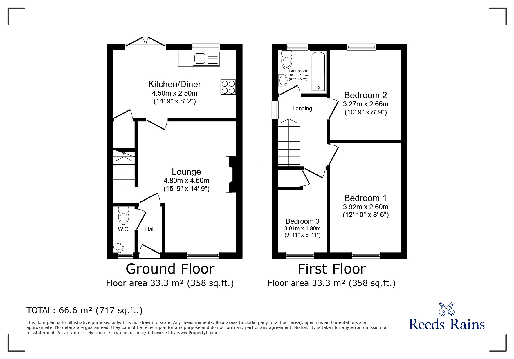 Floorplan of 3 bedroom End Terrace House for sale, Windmill Way, Brimington, Derbyshire, S43