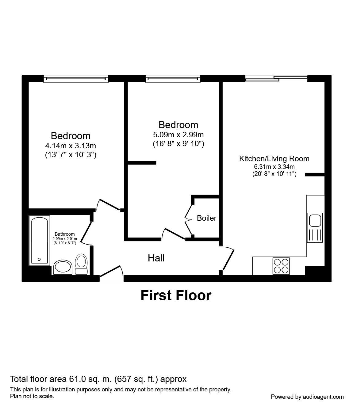 Floorplan of 2 bedroom  Flat to rent, Camlough Walk, Chesterfield, Derbyshire, S41