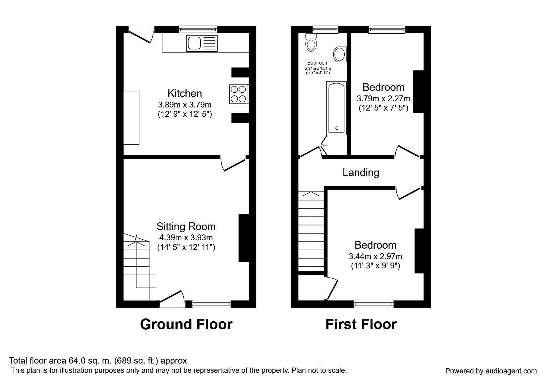 Floorplan of 2 bedroom Mid Terrace House to rent, Station Road, Brimington, Derbyshire, S43