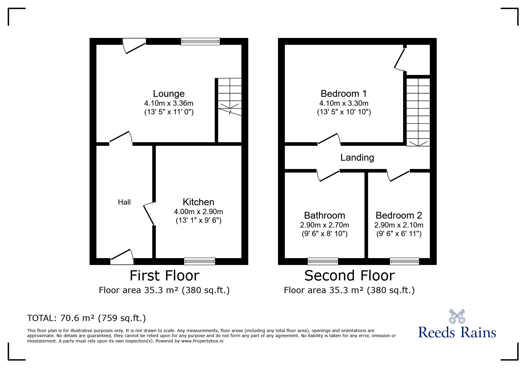 Floorplan of 2 bedroom Mid Terrace House to rent, Broadoaks Close, Chesterfield, Derbyshire, S41