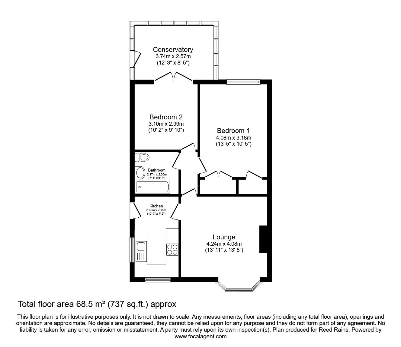 Floorplan of 2 bedroom Semi Detached Bungalow for sale, Green Close, Inkersall, Derbyshire, S43