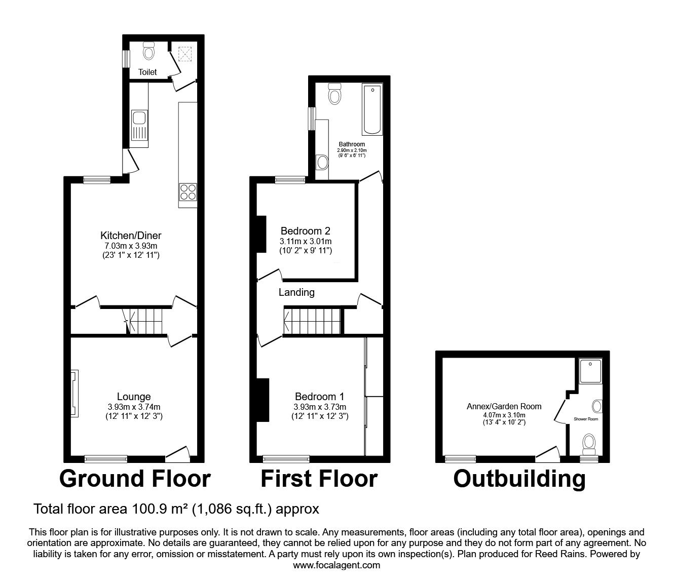 Floorplan of 2 bedroom End Terrace House for sale, Old Road, Chesterfield, Derbyshire, S40