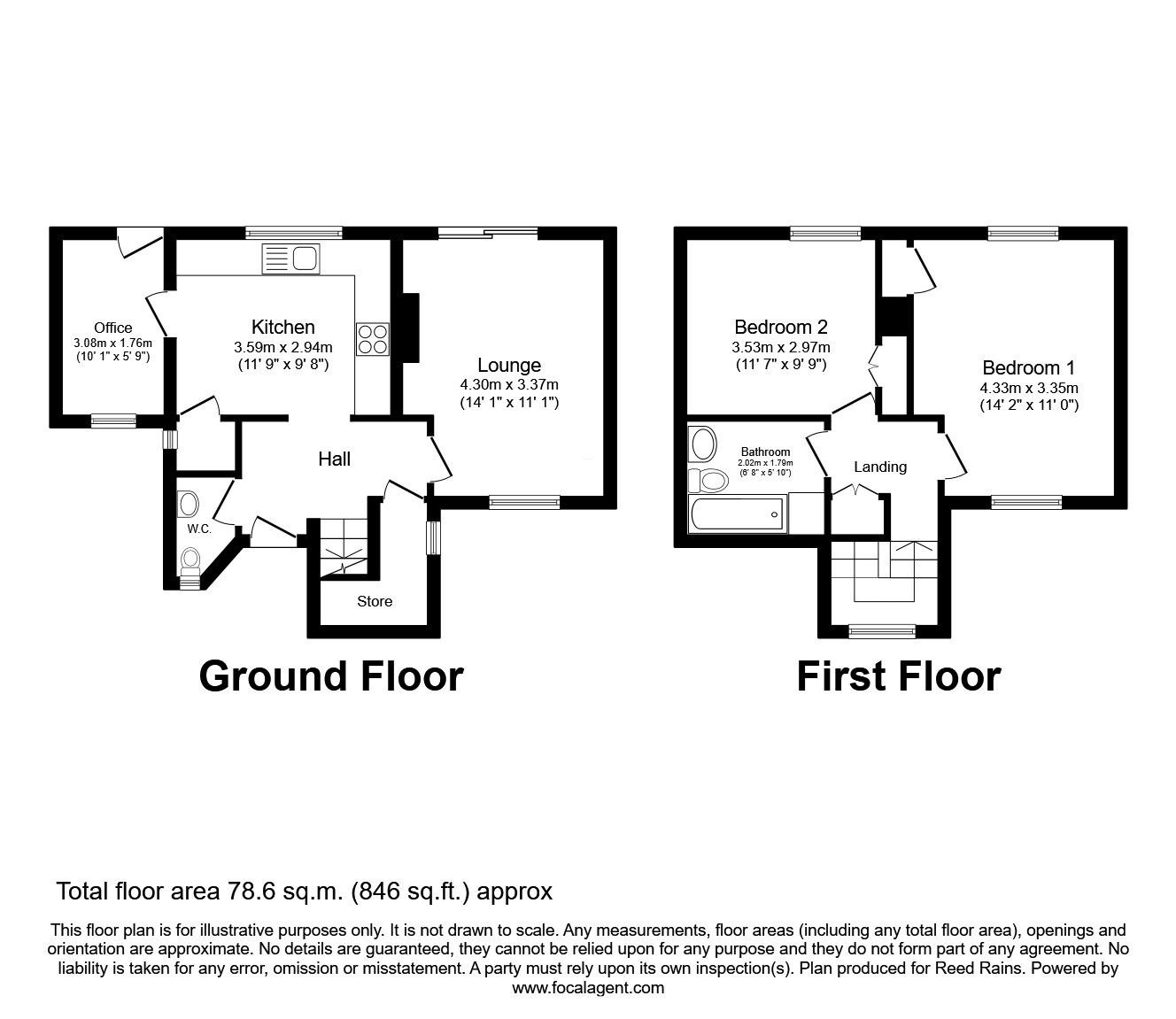 Floorplan of 2 bedroom Semi Detached House for sale, Kirkstone Road, Chesterfield, Derbyshire, S41