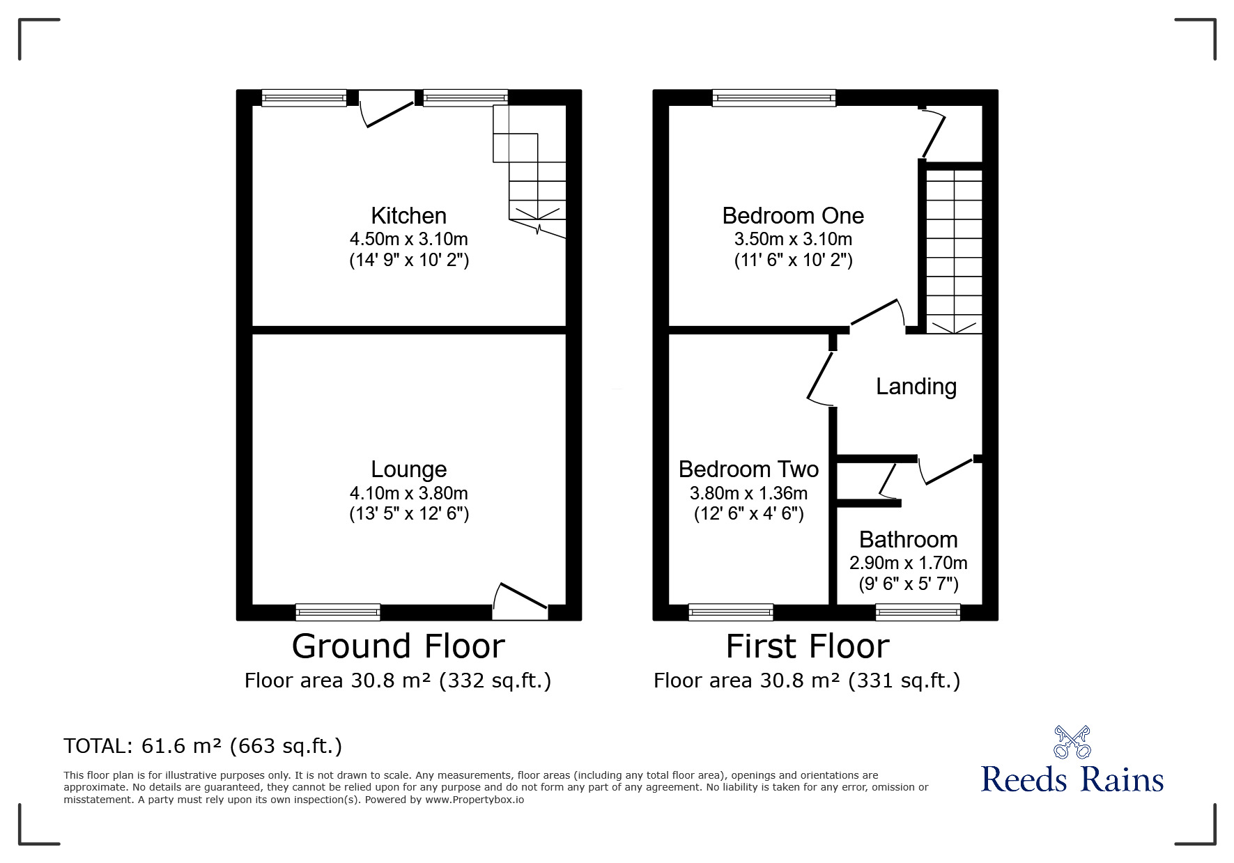 Floorplan of 2 bedroom End Terrace House to rent, Devonshire Avenue East, Hasland, Derbyshire, S41