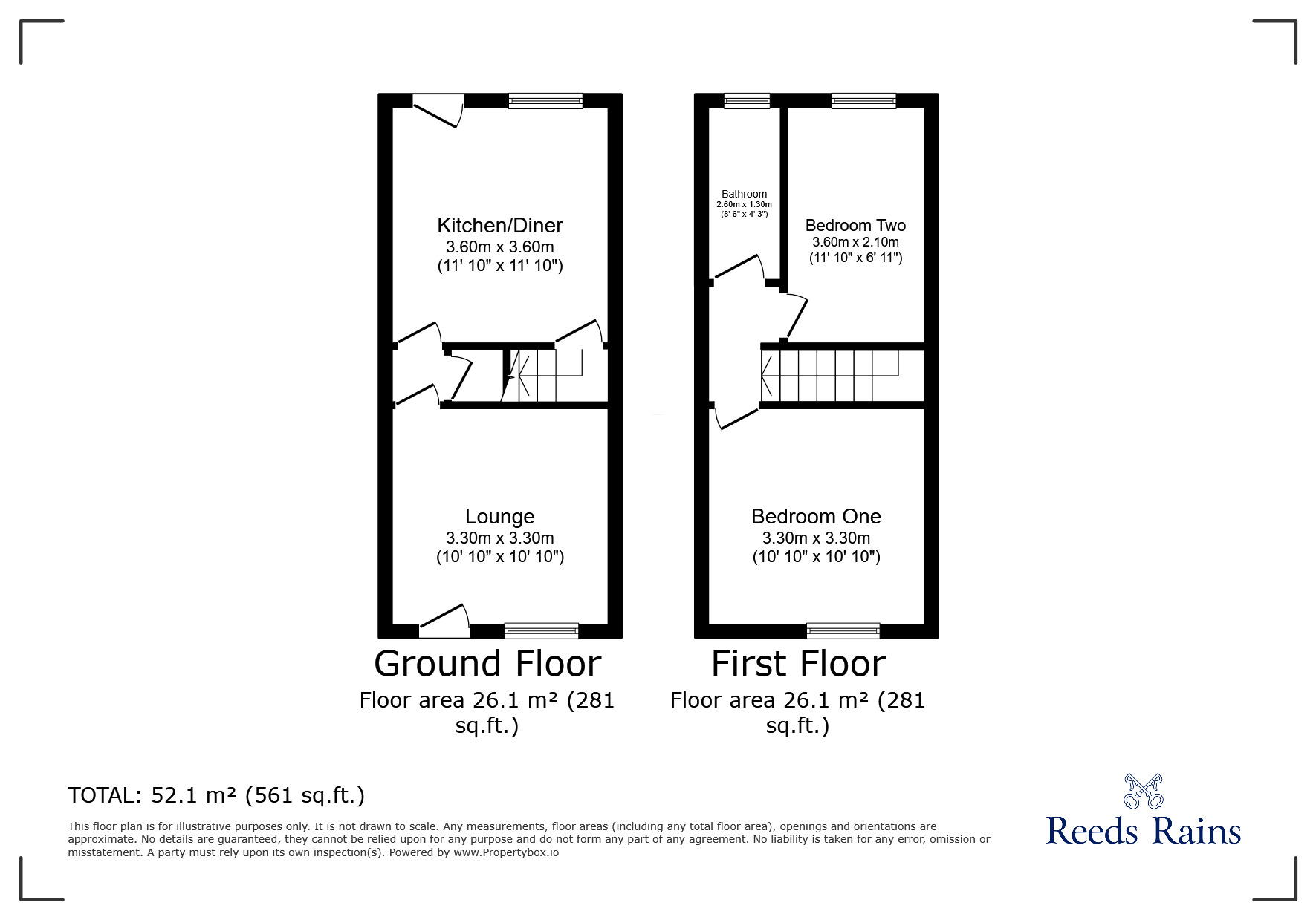 Floorplan of 2 bedroom Mid Terrace House to rent, South Street North, New Whittington, Derbyshire, S43