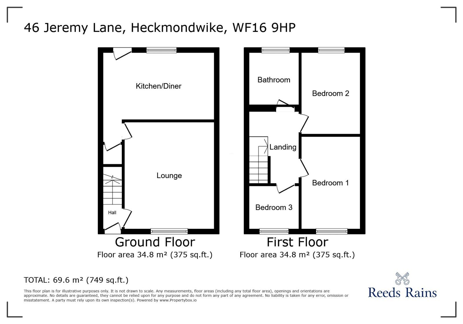 Floorplan of 3 bedroom Mid Terrace House for sale, Jeremy Lane, Heckmondwike, West Yorkshire, WF16