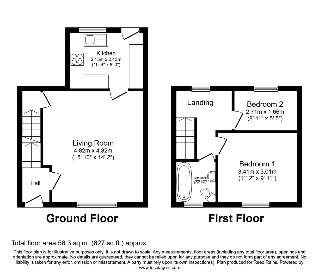 Floorplan of 2 bedroom Mid Terrace House for sale, Oxford Road, Gomersal, West Yorkshire, BD19