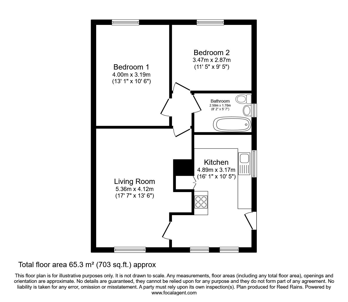 Floorplan of 2 bedroom Semi Detached Bungalow for sale, Cleckheaton Road, Low Moor, West Yorkshire, BD12