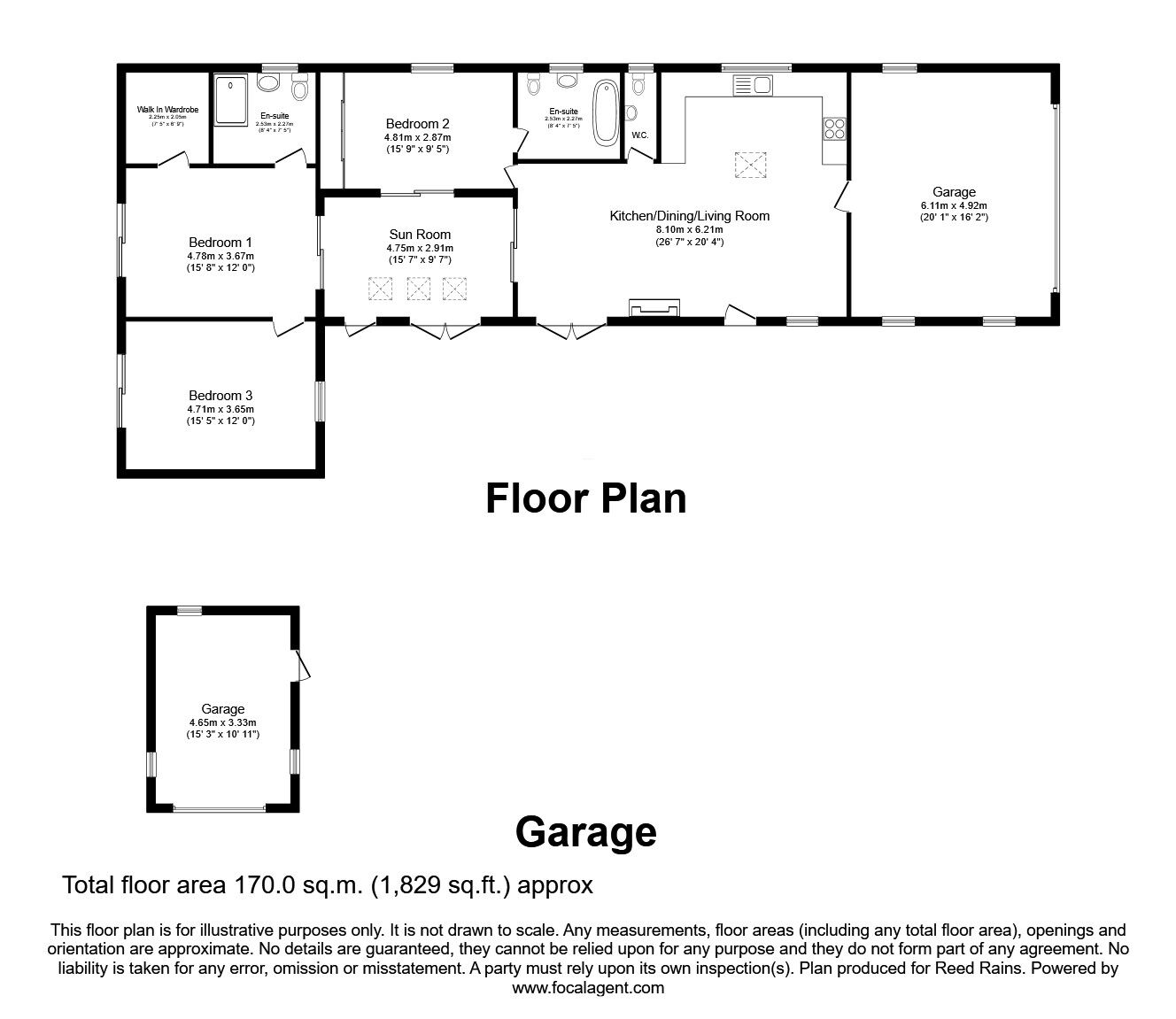 Floorplan of 3 bedroom Detached Bungalow for sale, Holmes Chapel Road, Somerford, Cheshire, CW12