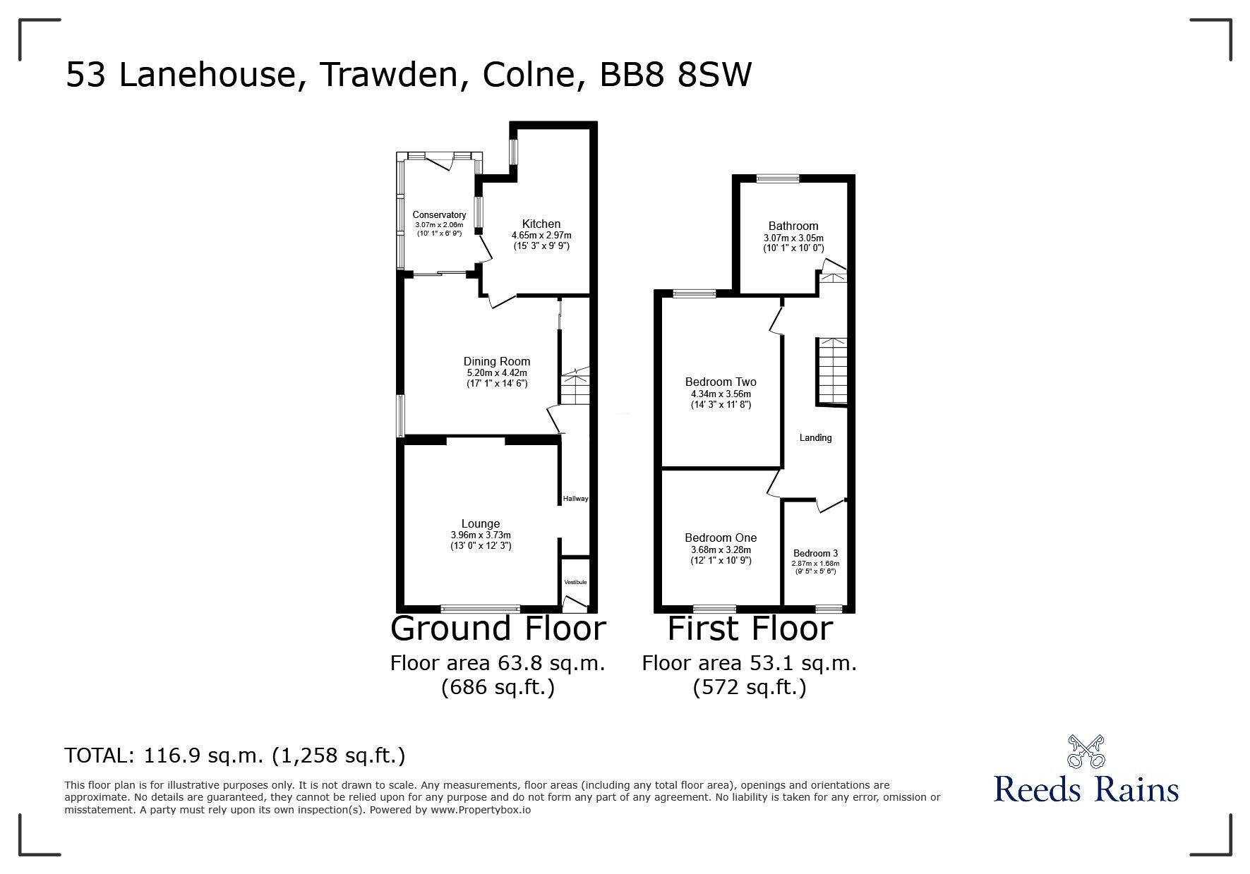 Floorplan of 3 bedroom End Terrace House for sale, Lanehouse, Trawden, Lancashire, BB8