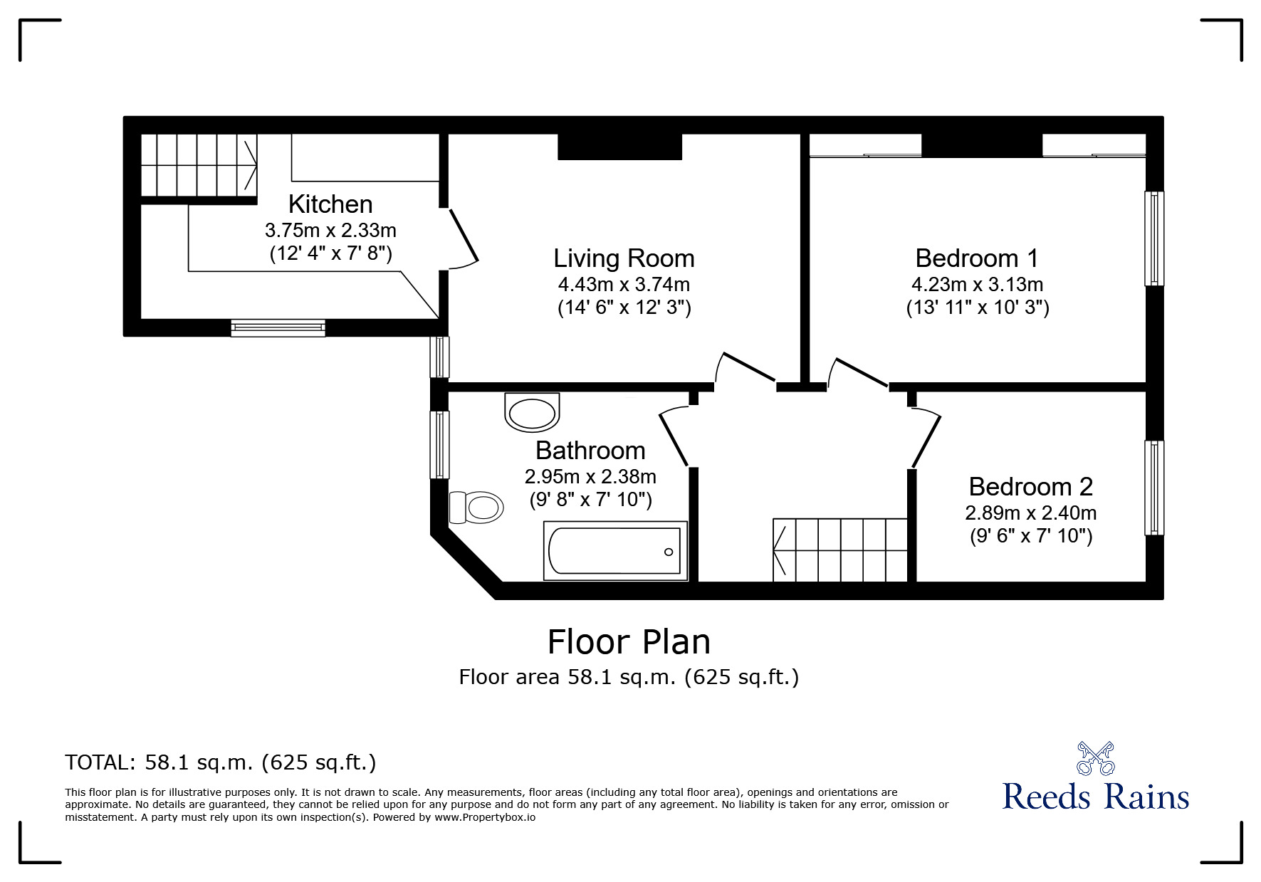 Floorplan of 2 bedroom Mid Terrace Flat for sale, Hartington Street, Consett, Durham, DH8