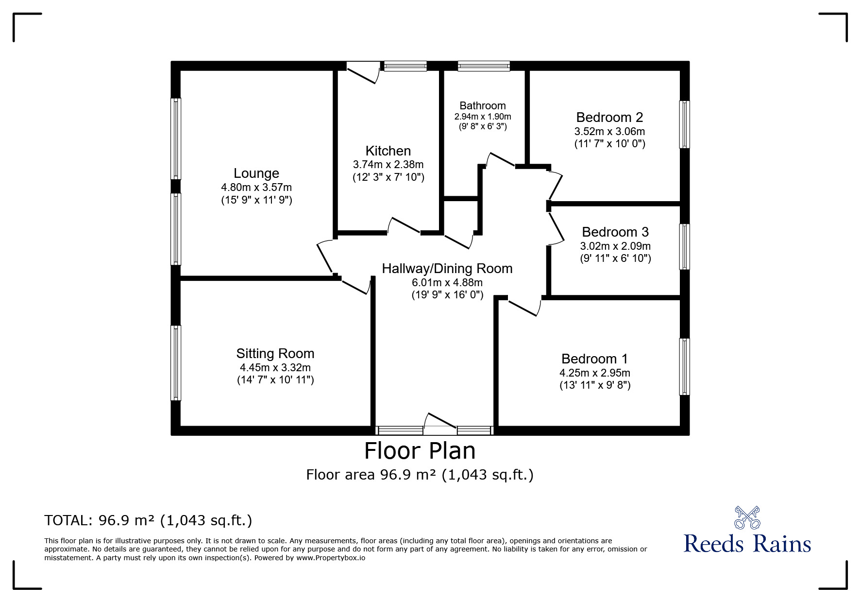 Floorplan of 3 bedroom Detached Bungalow for sale, Woodlea, Cadger Bank, Durham, DH7