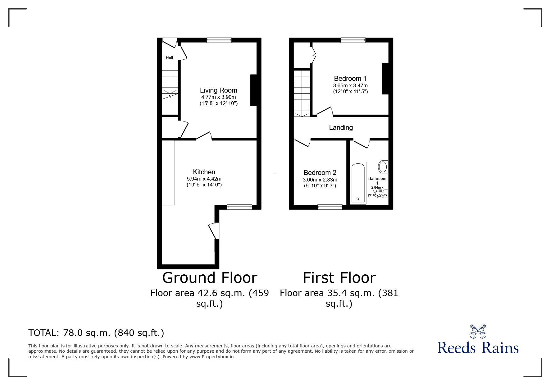 Floorplan of 2 bedroom Mid Terrace House for sale, Hugar Road, High Spen, Tyne and Wear, NE39