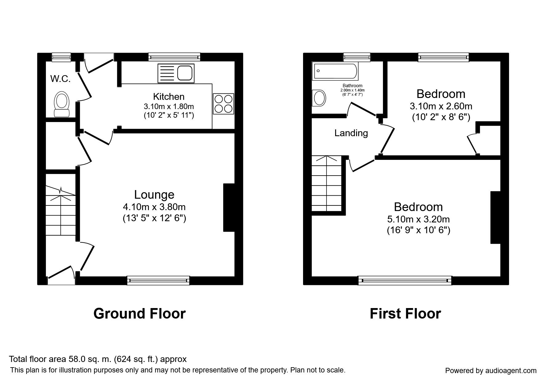 Floorplan of 2 bedroom  House to rent, Dorset Avenue, Birtley, County Durham, DH3