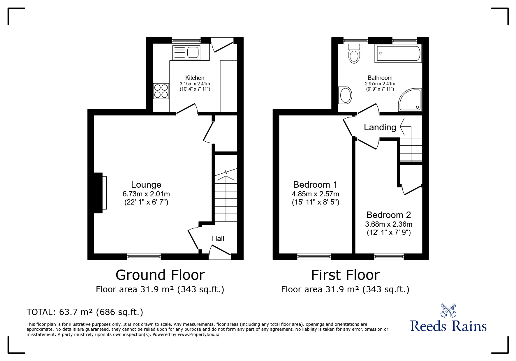 Floorplan of 2 bedroom Mid Terrace House to rent, Park View, Chester Le Street, Durham, DH2