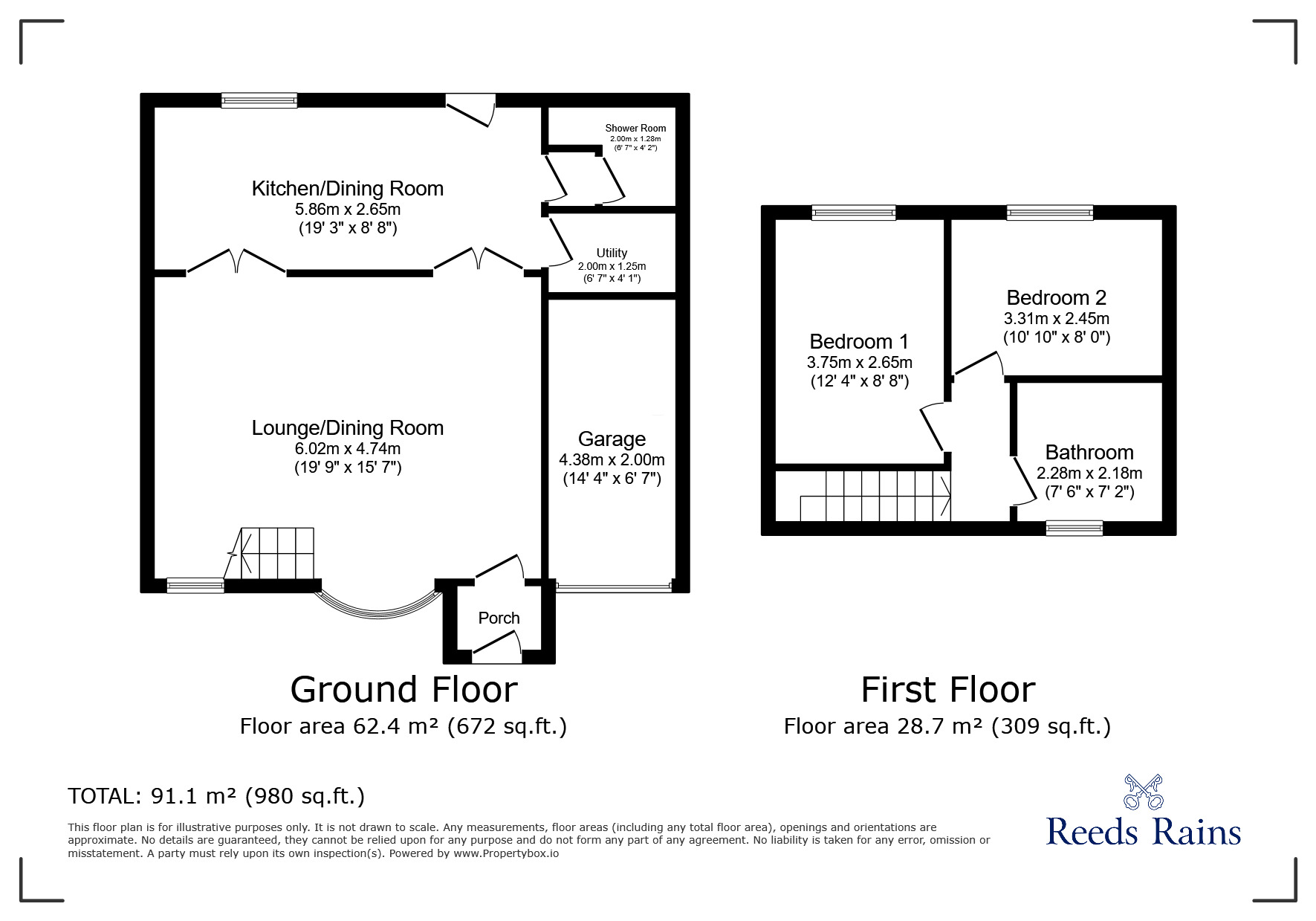 Floorplan of 2 bedroom Semi Detached House for sale, Carlton Close, Ouston, Durham, DH2