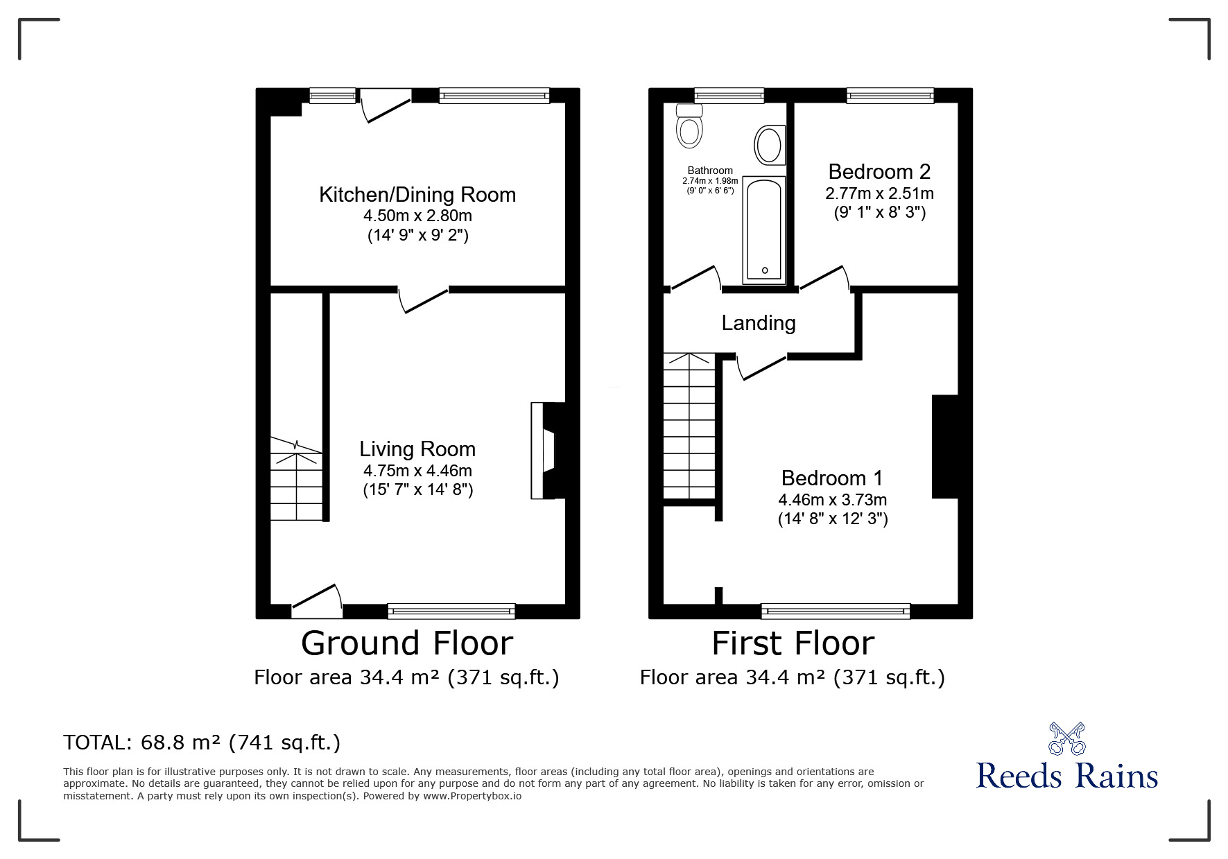 Floorplan of 2 bedroom Mid Terrace House for sale, Greta Street South, Pelton, Durham, DH2