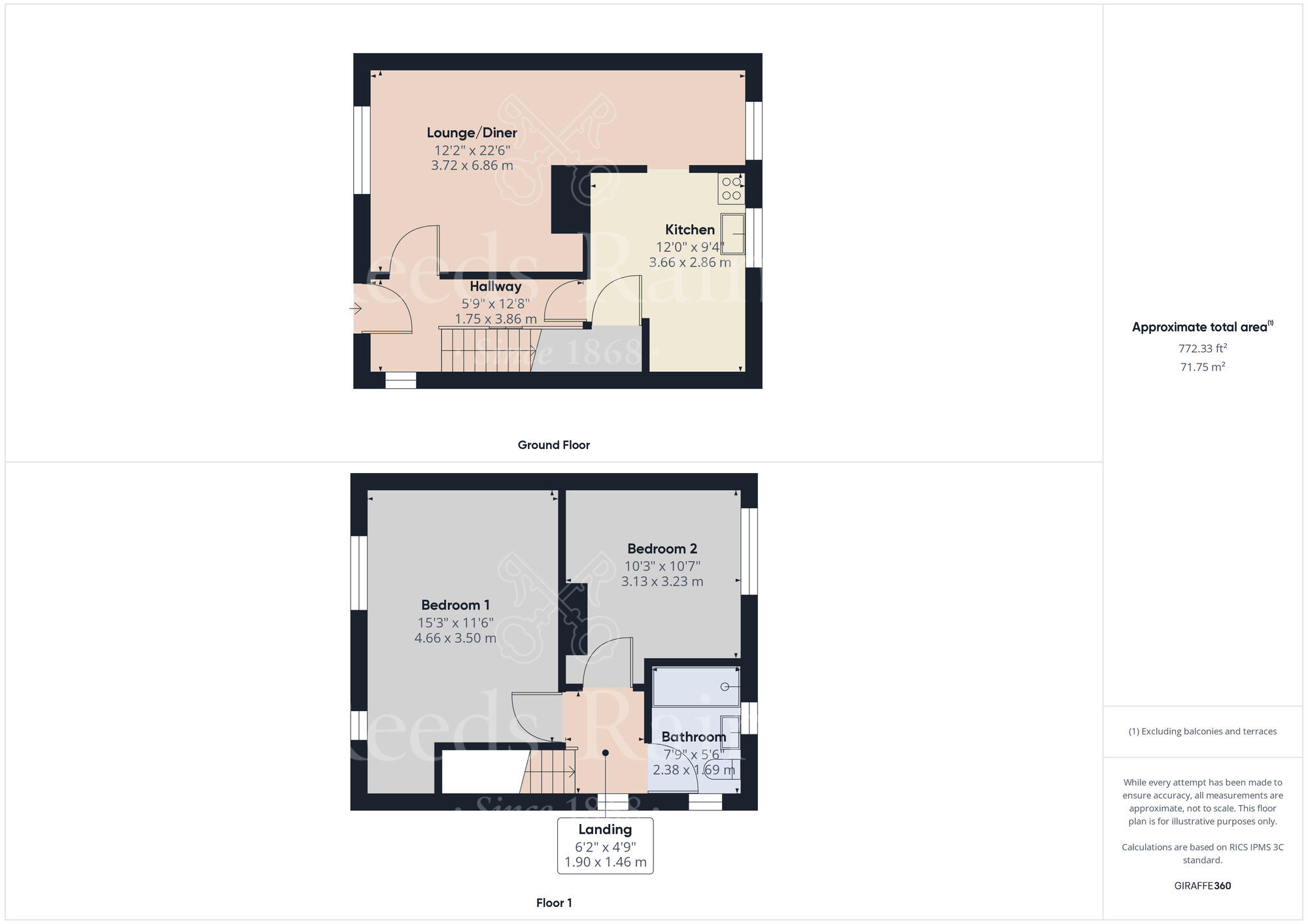 Floorplan of 2 bedroom Semi Detached House for sale, Trevithick Drive, Dartford, Kent, DA1