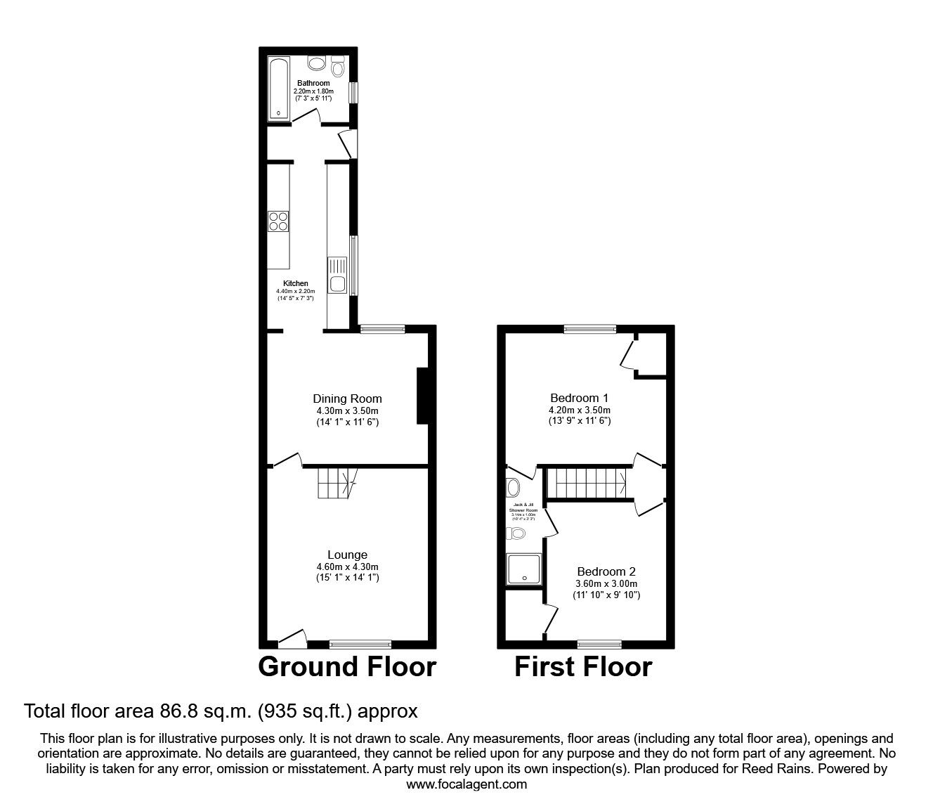 Floorplan of 2 bedroom Mid Terrace House to rent, West View, Esh Winning, Durham, DH7