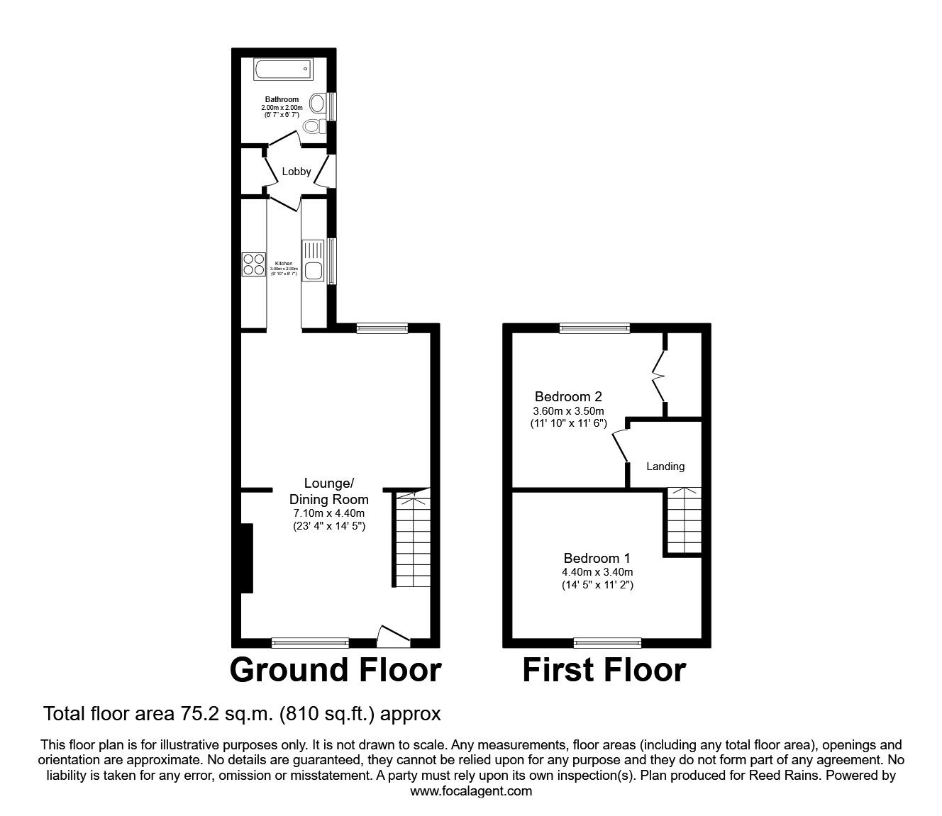 Floorplan of 2 bedroom Mid Terrace House to rent, Prospect Terrace, New Brancepeth, Durham, DH7