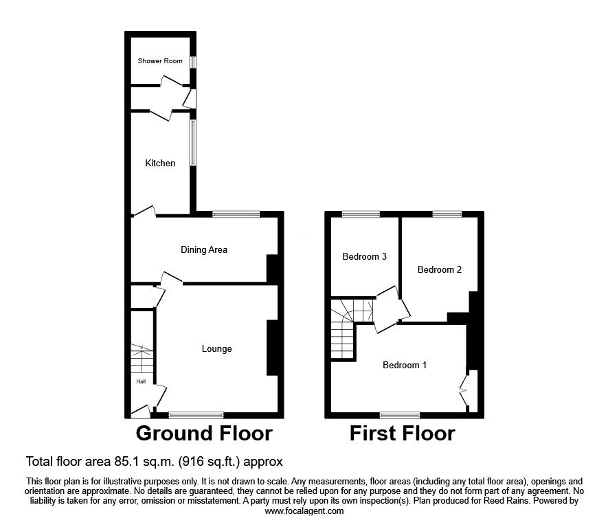 Floorplan of 3 bedroom Mid Terrace House to rent, Dent Street, Bishop Auckland, Durham, DL14