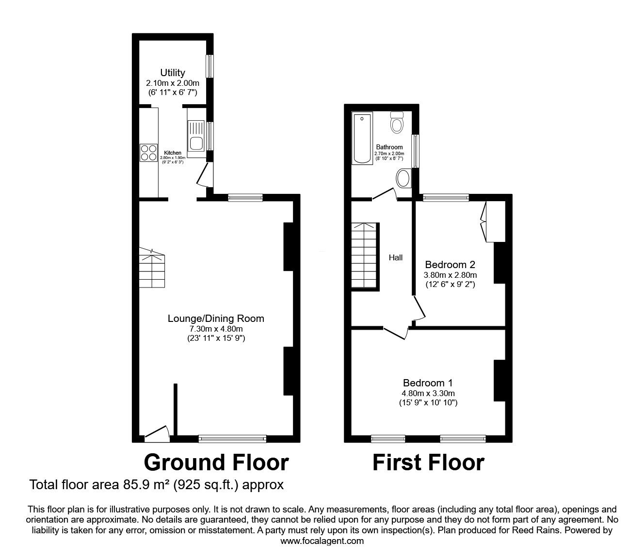 Floorplan of 2 bedroom End Terrace House for sale, Diamond Terrace, Durham, DH1