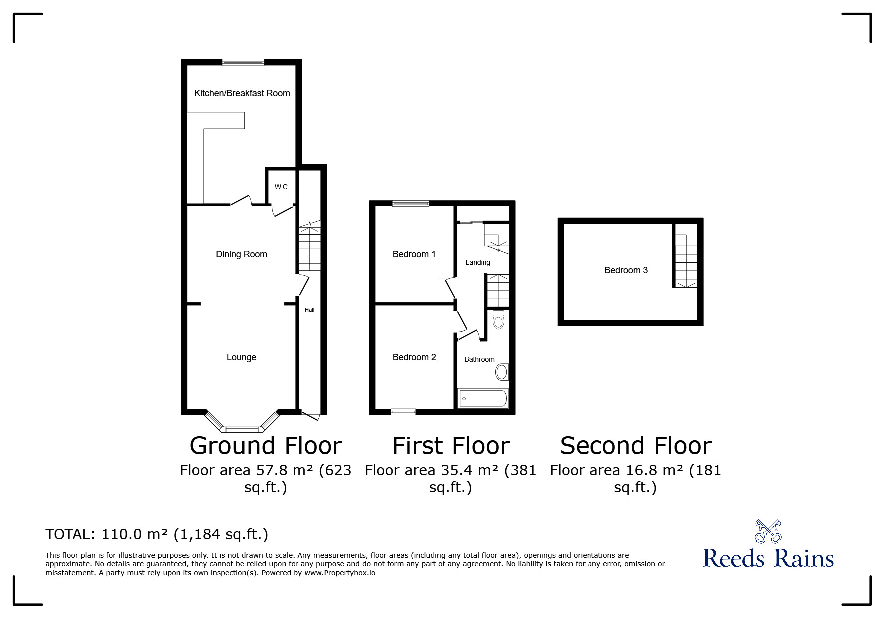 Floorplan of 3 bedroom Mid Terrace House to rent, The Green, West Cornforth, Durham, DL17