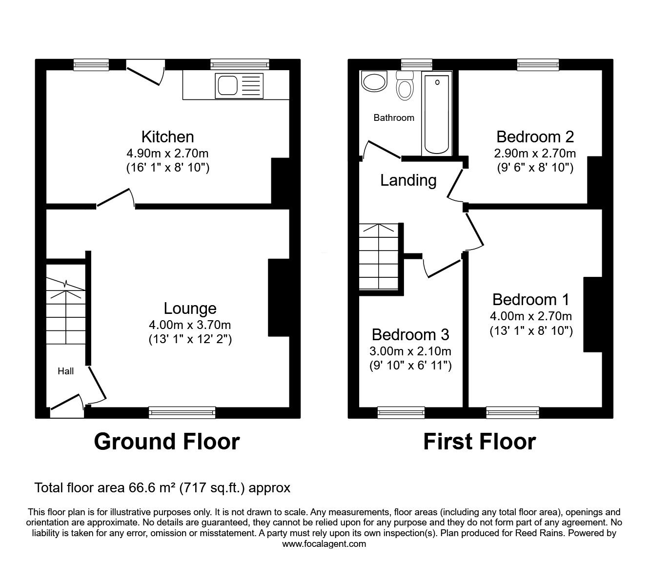 Floorplan of 3 bedroom Mid Terrace House to rent, Rock Terrace, New Brancepeth, Durham, DH7