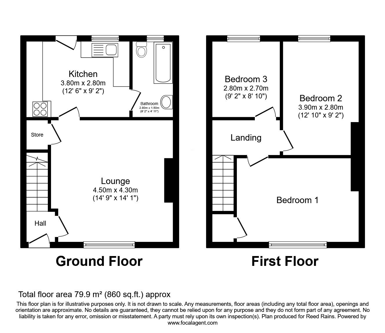 Floorplan of 3 bedroom Mid Terrace House to rent, Bow Street, Bowburn, Durham, DH6