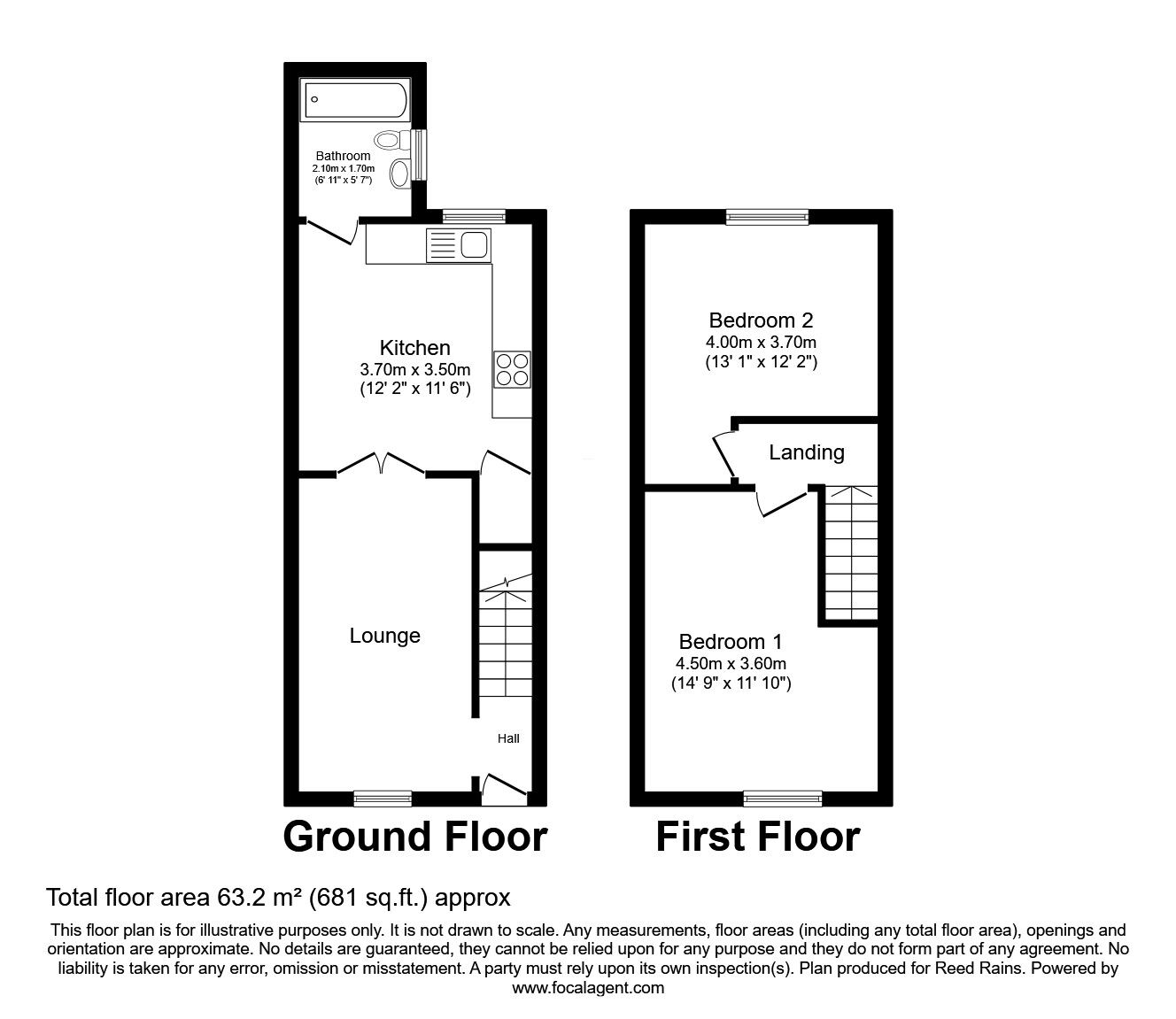 Floorplan of 2 bedroom End Terrace House for sale, High Street, Willington, Durham, DL15