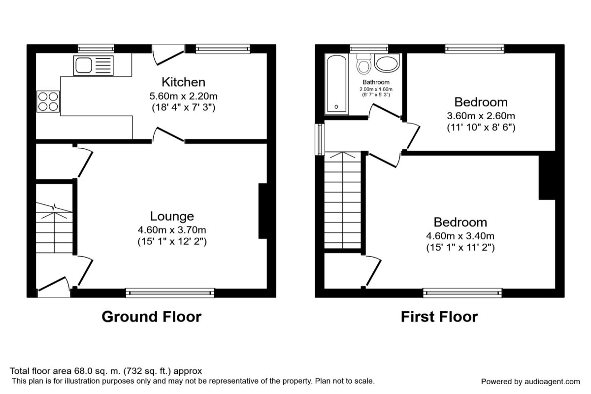 Floorplan of 2 bedroom Semi Detached House for sale, Elm Road, Ferryhill, Durham, DL17