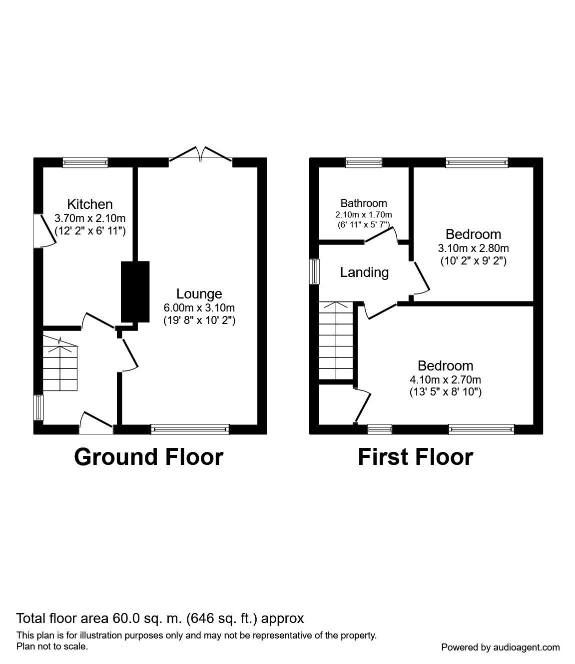 Floorplan of 2 bedroom Semi Detached House for sale, Wells Grove, Willington, Durham, DL15