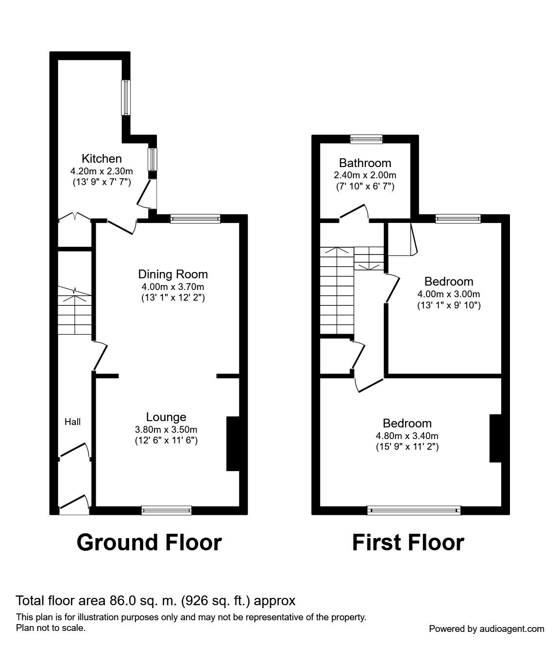 Floorplan of 2 bedroom Mid Terrace House for sale, Blandford Street, Ferryhill, County Durham, DL17