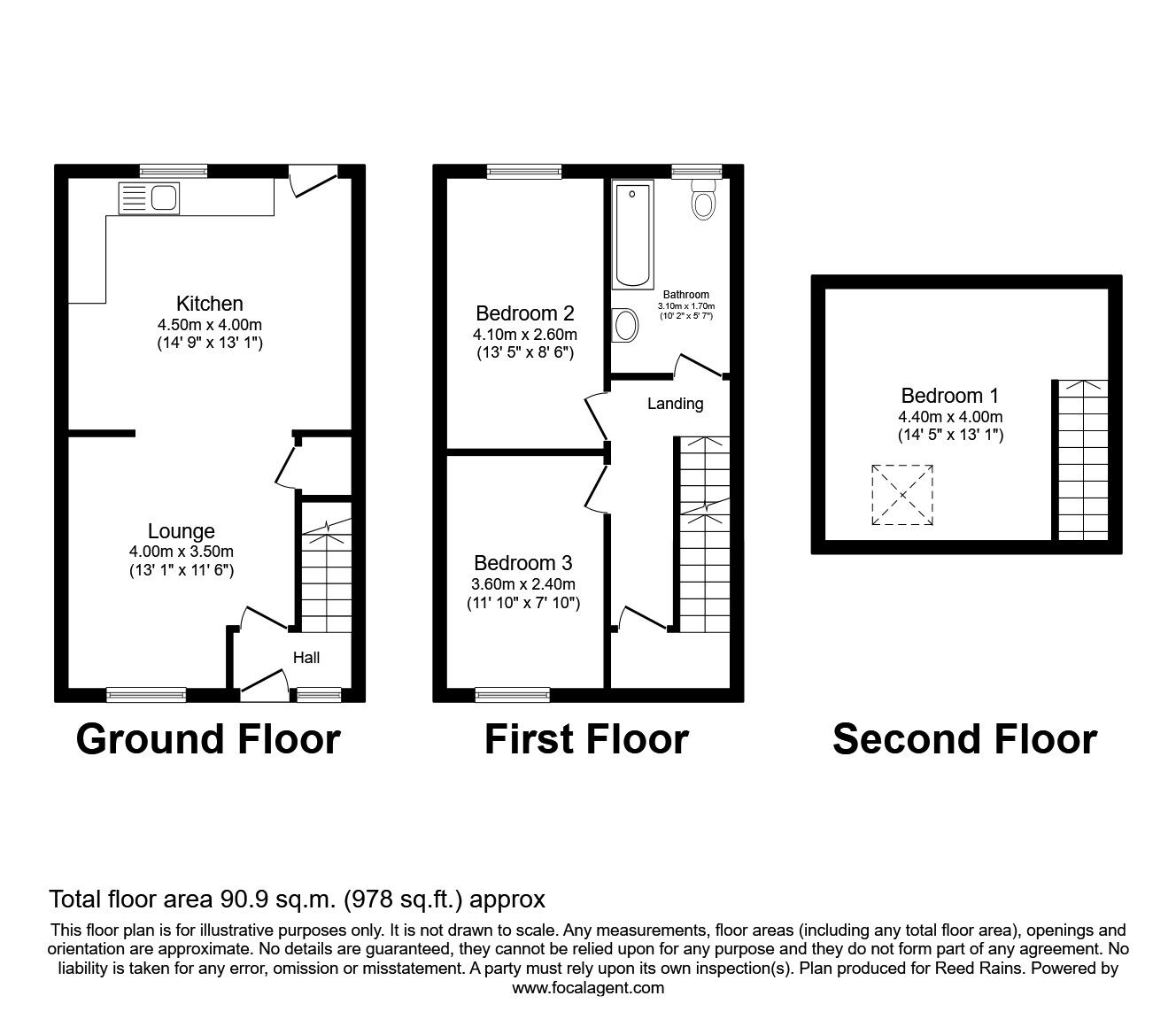 Floorplan of 3 bedroom Mid Terrace House for sale, Johnson Street, Eldon Lane, Durham, DL14