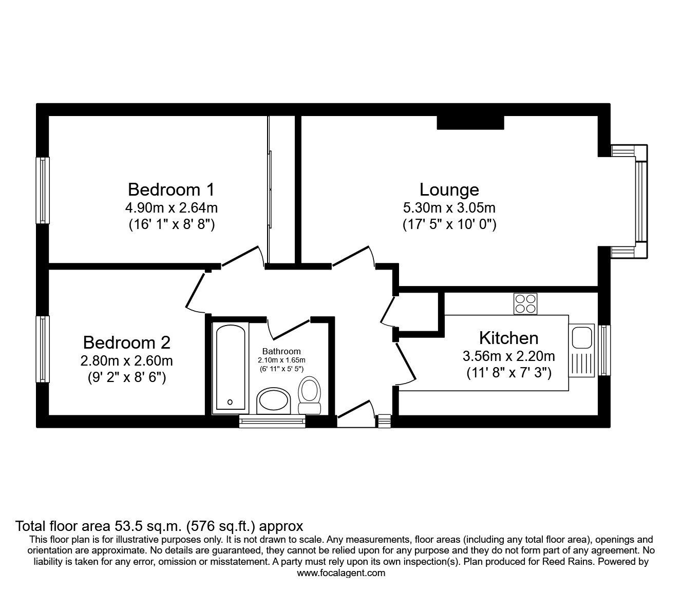 Floorplan of 2 bedroom Detached Bungalow to rent, Rydal Close, Dinnington, South Yorkshire, S25