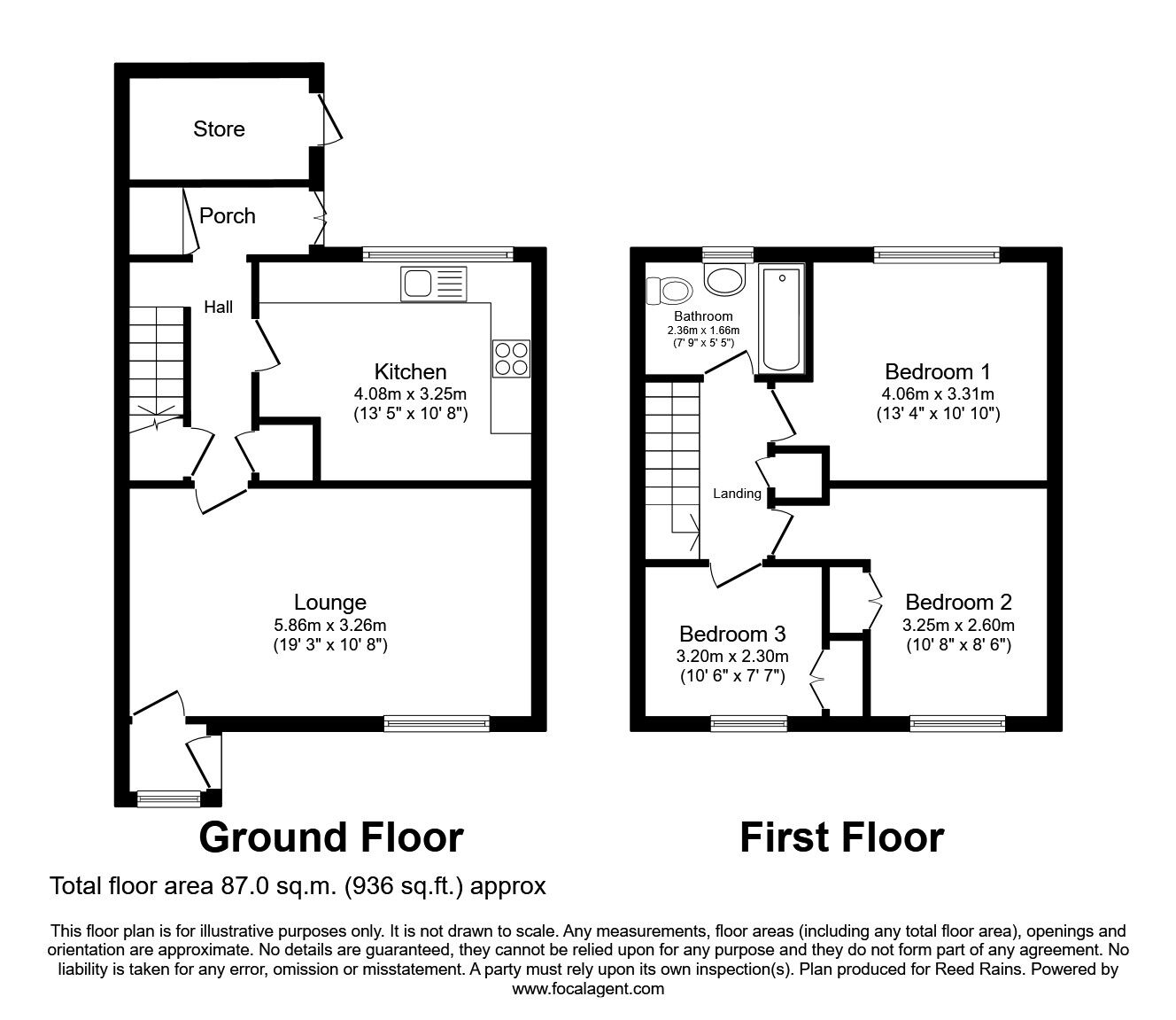 Floorplan of 3 bedroom Mid Terrace House to rent, Morehall View, Wharncliffe Side, South Yorkshire, S35