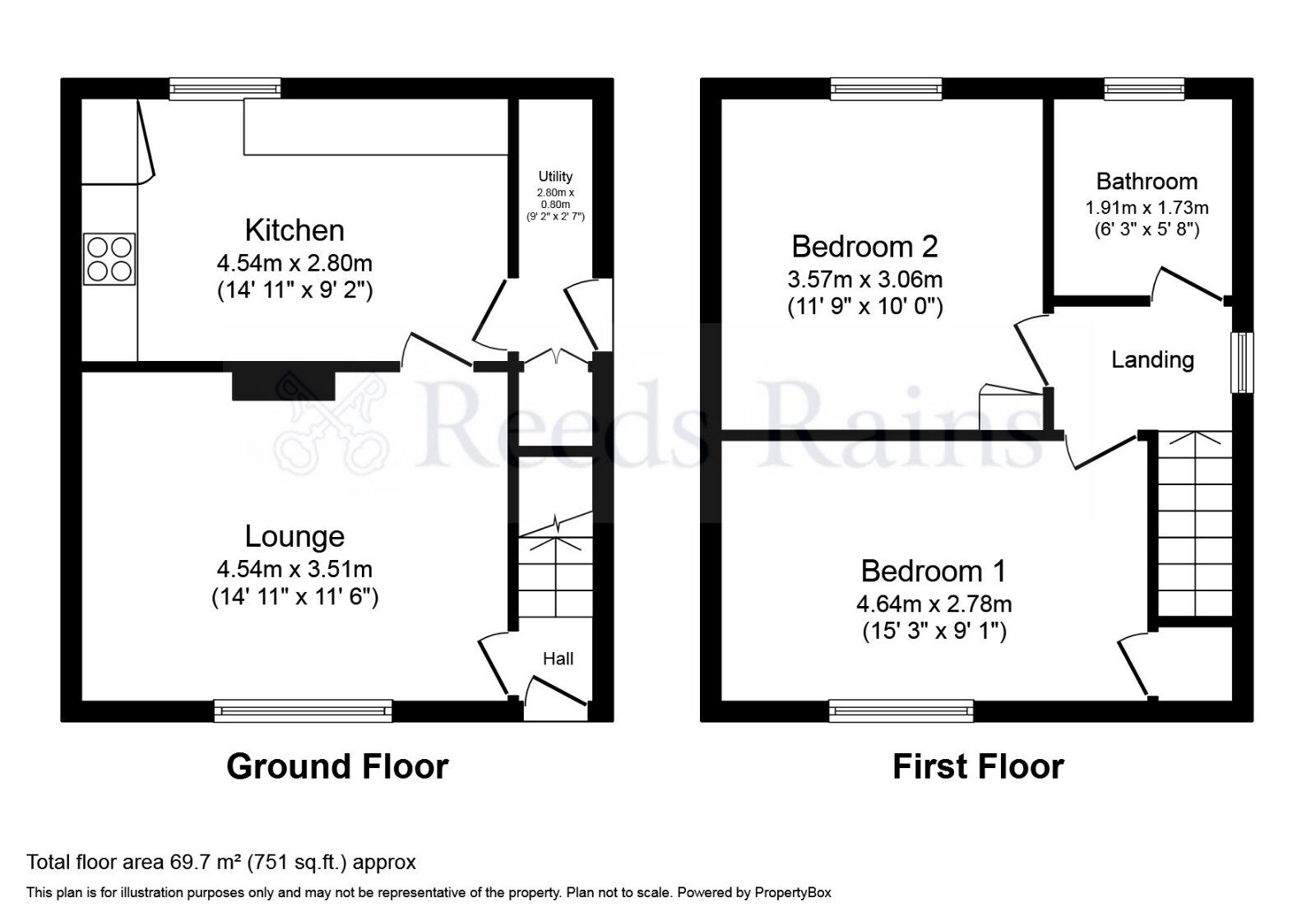 Floorplan of 2 bedroom Semi Detached House to rent, Zamor Crescent, Thurcroft, South Yorkshire, S66