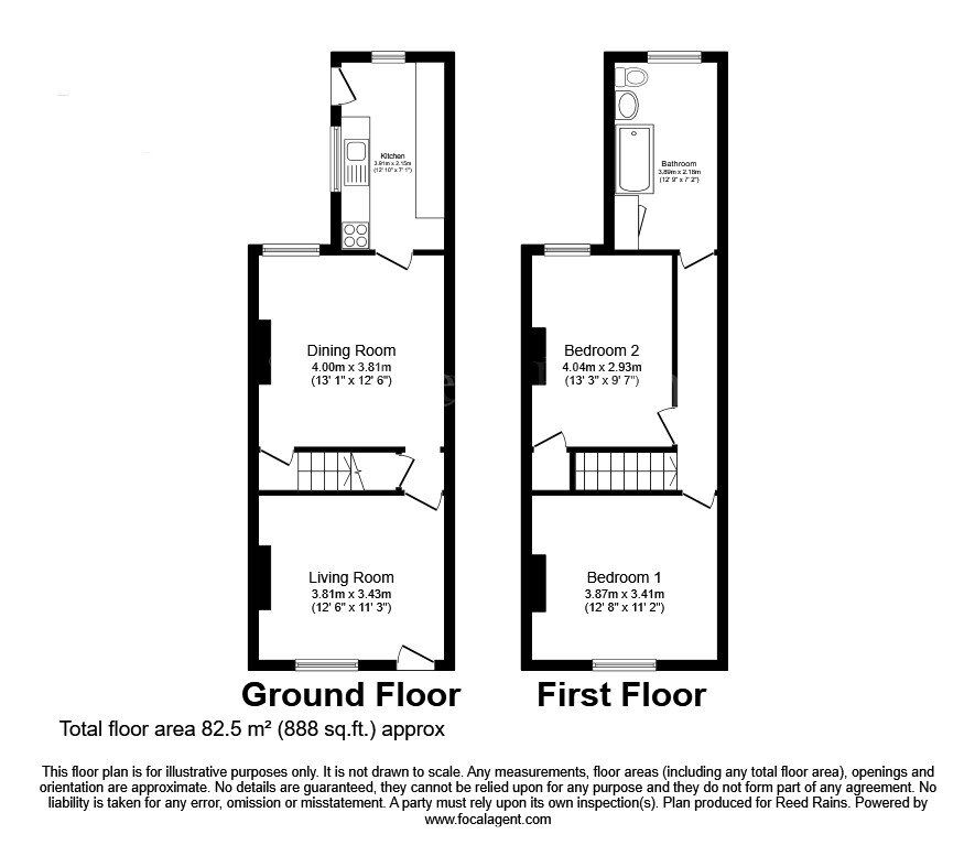 Floorplan of 2 bedroom Mid Terrace House for sale, Ryton Road, North Anston, South Yorkshire, S25