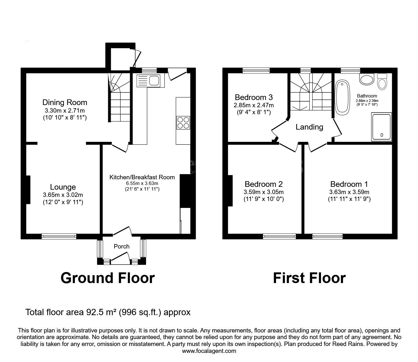 Floorplan of 3 bedroom Mid Terrace House for sale, Woodhouse Green, Thurcroft, South Yorkshire, S66