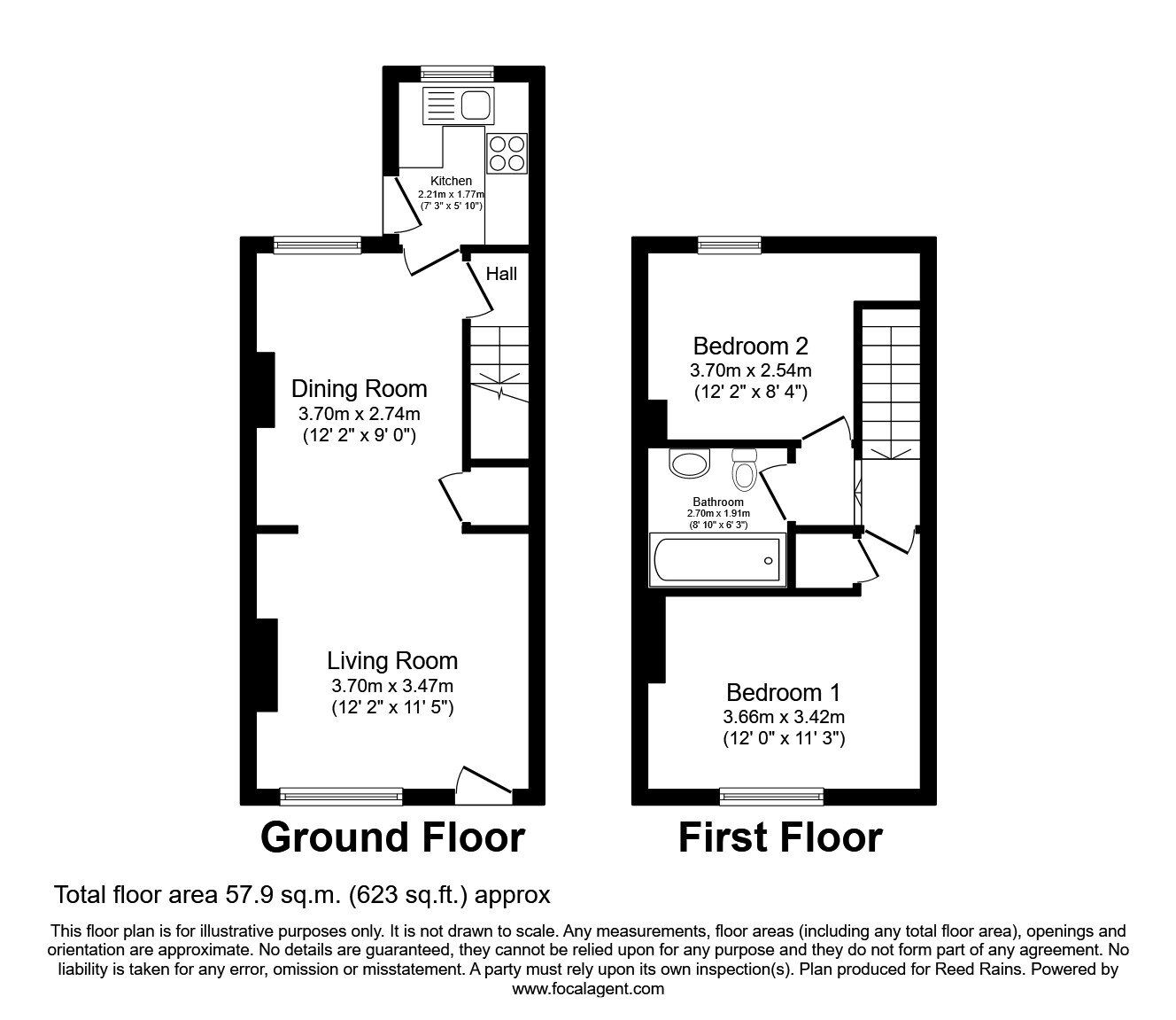 Floorplan of 2 bedroom Mid Terrace House to rent, Silverdales, Dinnington, South Yorkshire, S25