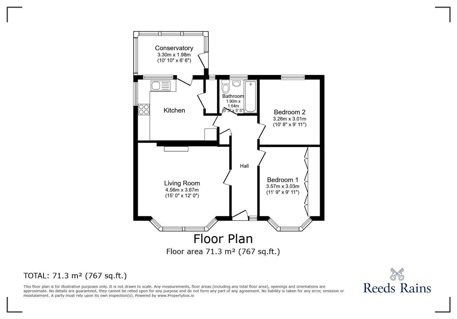 Floorplan of 2 bedroom Detached Bungalow to rent, Red Hill, Kiveton Park, South Yorkshire, S26