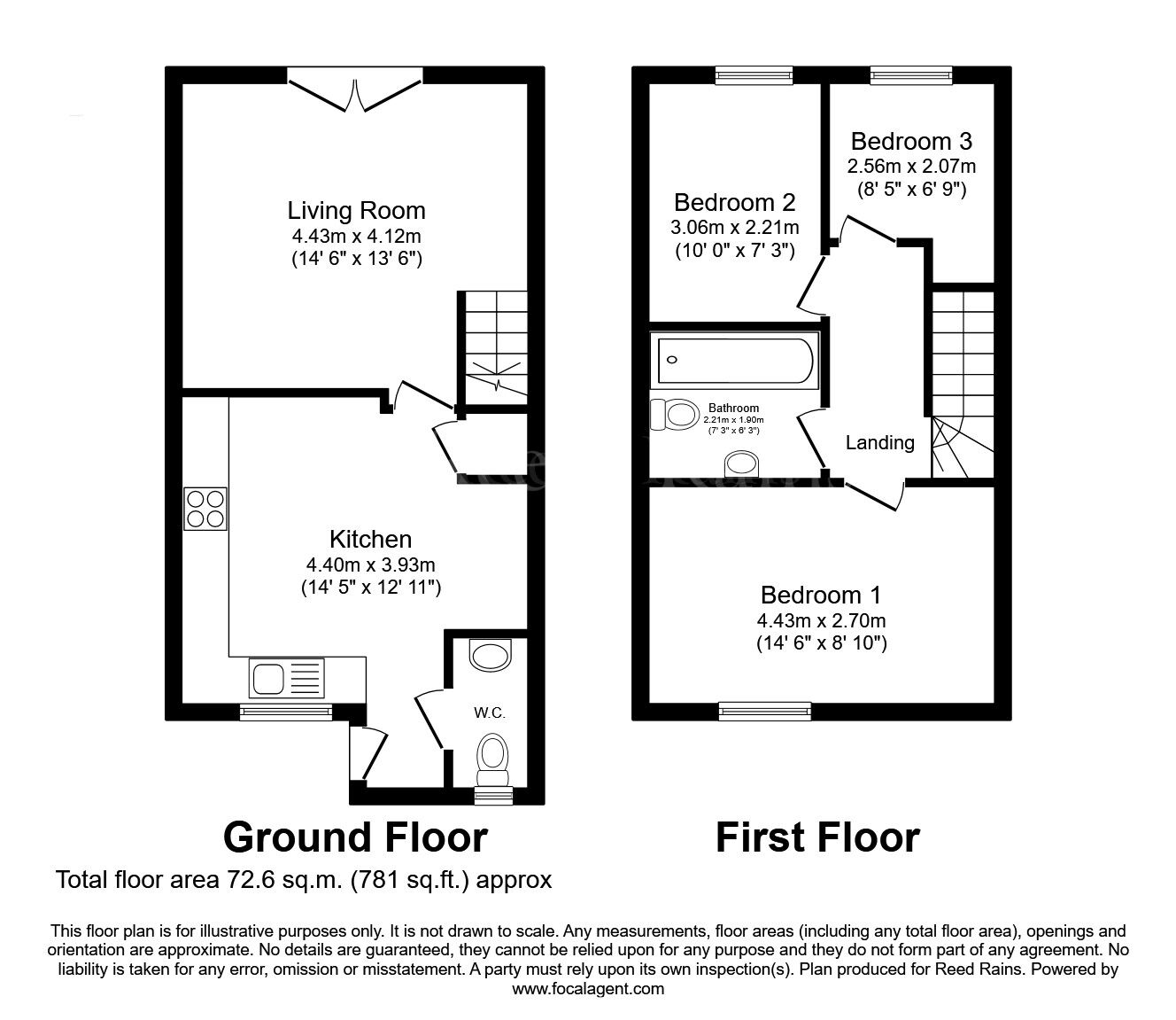 Floorplan of 3 bedroom End Terrace House for sale, Peacock Lane, North Anston, South Yorkshire, S25