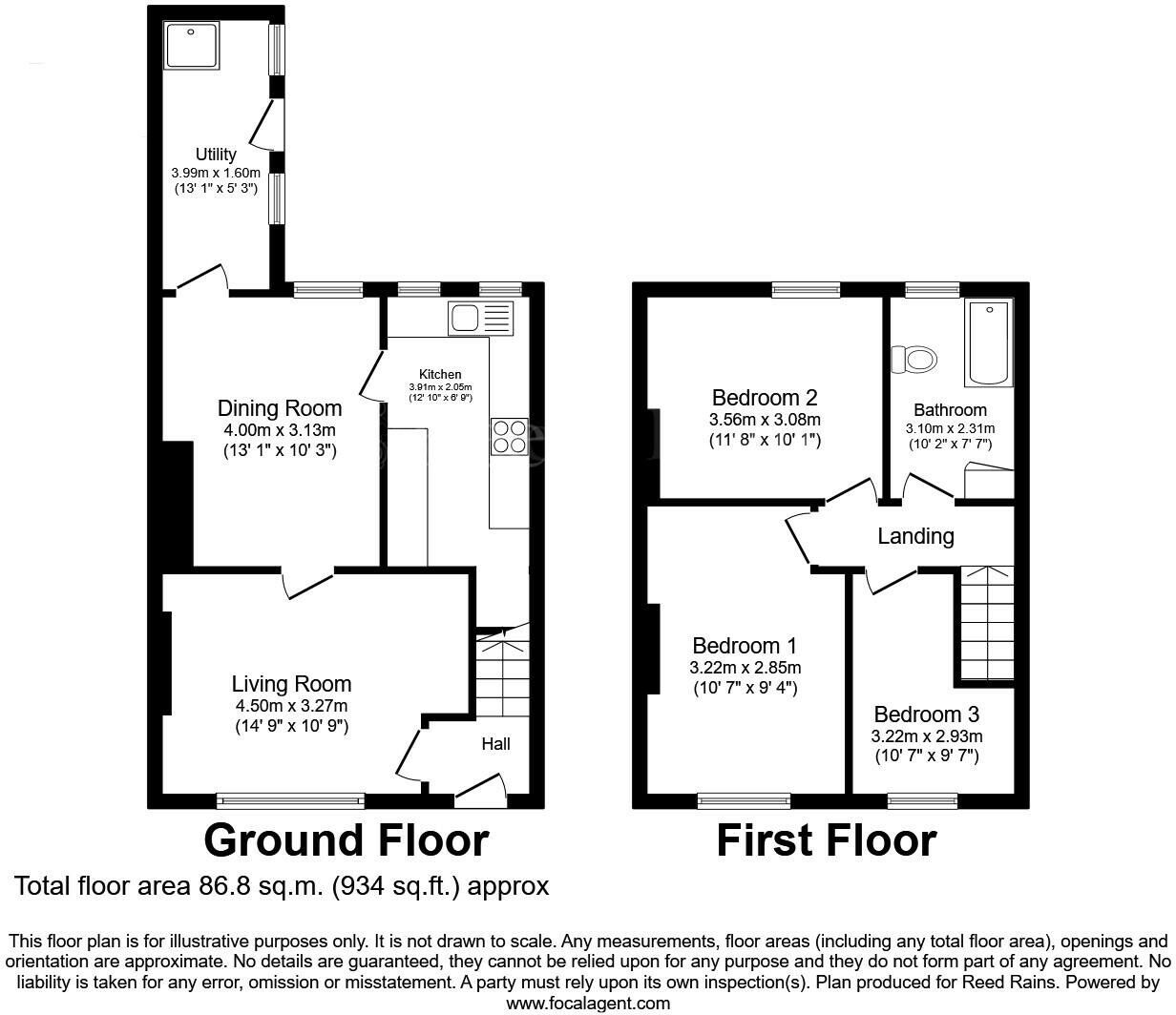 Floorplan of 3 bedroom Mid Terrace House for sale, Sandy Lane, Thurcroft, South Yorkshire, S66