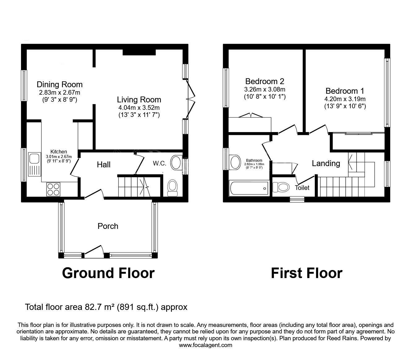 Floorplan of 2 bedroom Semi Detached House for sale, Shelley Drive, Dinnington, South Yorkshire, S25