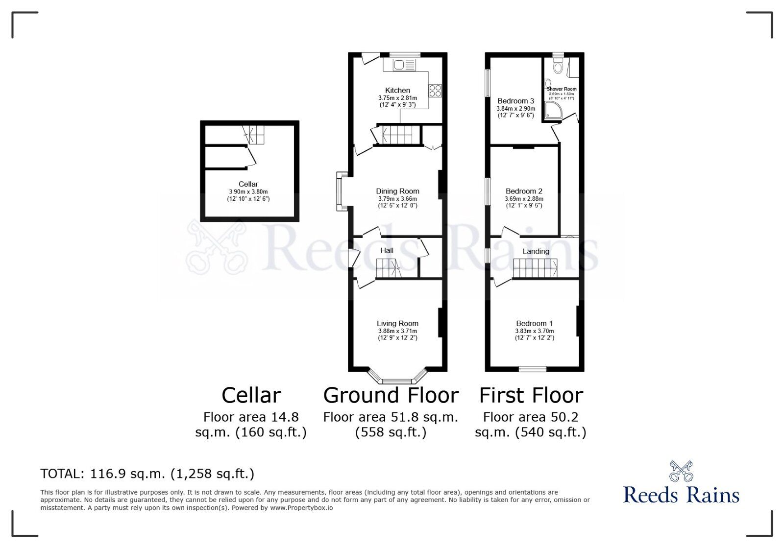 Floorplan of 3 bedroom End Terrace House to rent, Kilnhurst Road, Rawmarsh, South Yorkshire, S62