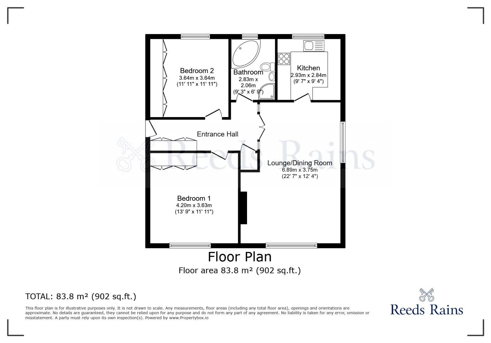 Floorplan of 2 bedroom  Flat to rent, Moss Close, Wickersley, South Yorkshire, S66