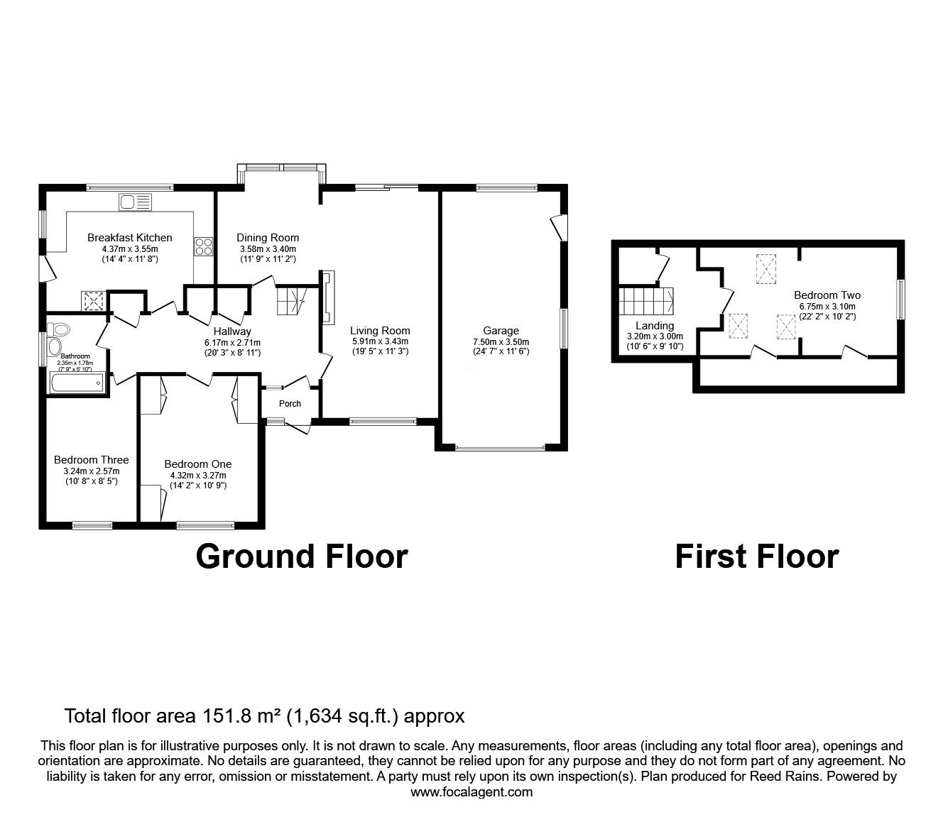 Floorplan of 3 bedroom Detached Bungalow for sale, Meadow Lane, Little Haywood, Staffordshire, ST18